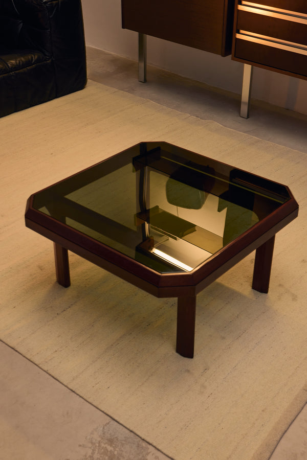 Italian Modern Coffee Table with Smoked Green Glass Top (1970s)