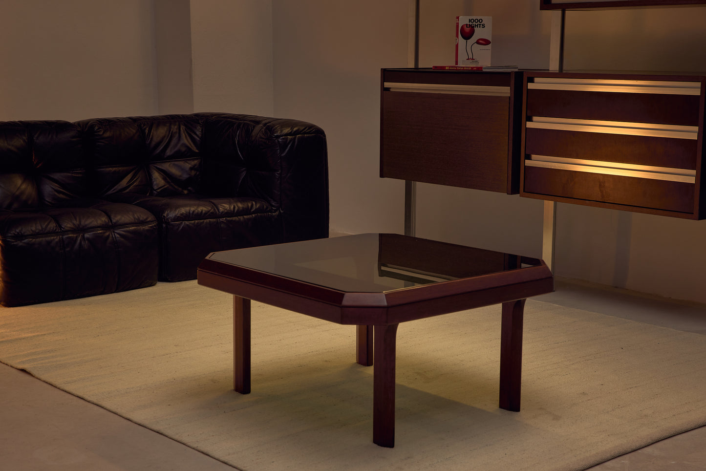 Italian Modern Coffee Table with Smoked Green Glass Top (1970s)