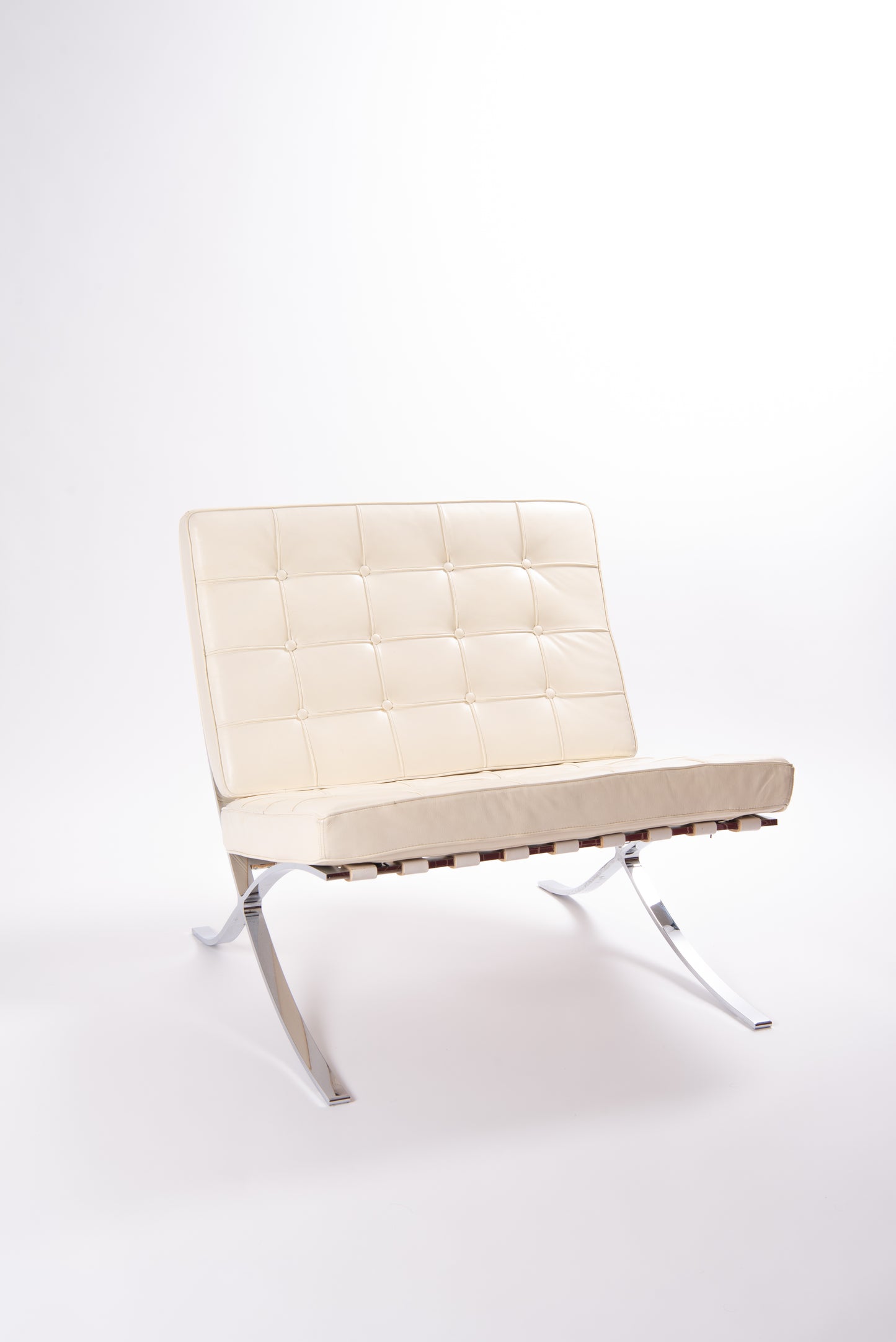 Barcelona Chair Ivory Leather in style of Ludwig Mies van der Rohe