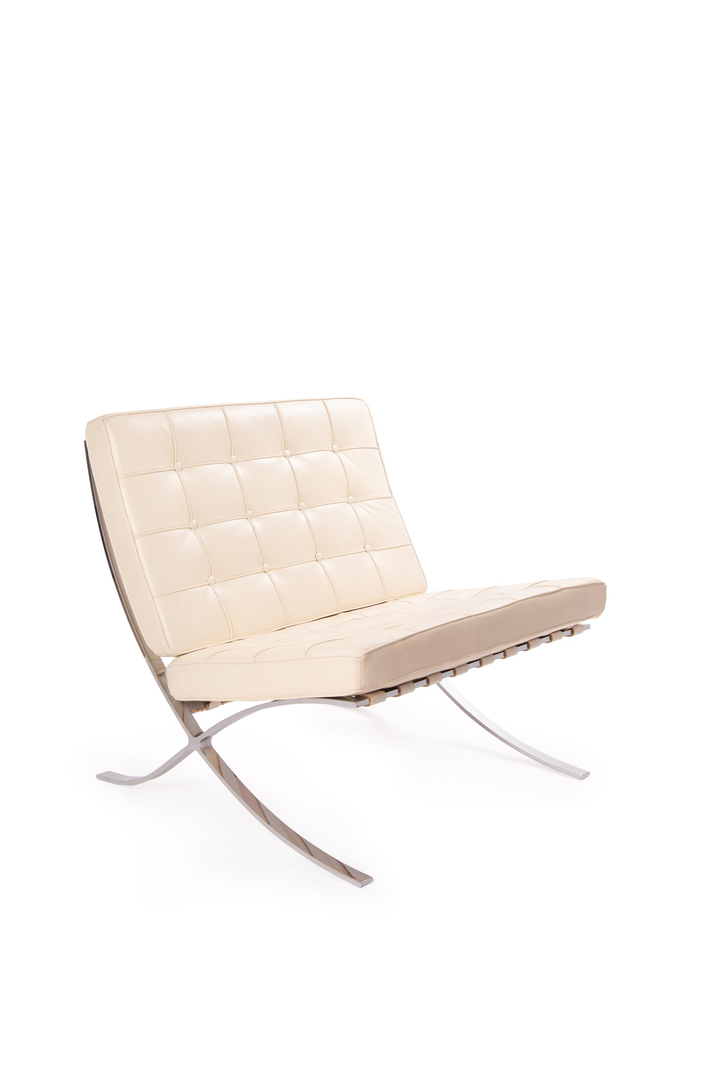 Barcelona Chair Ivory Leather in style of Ludwig Mies van der Rohe