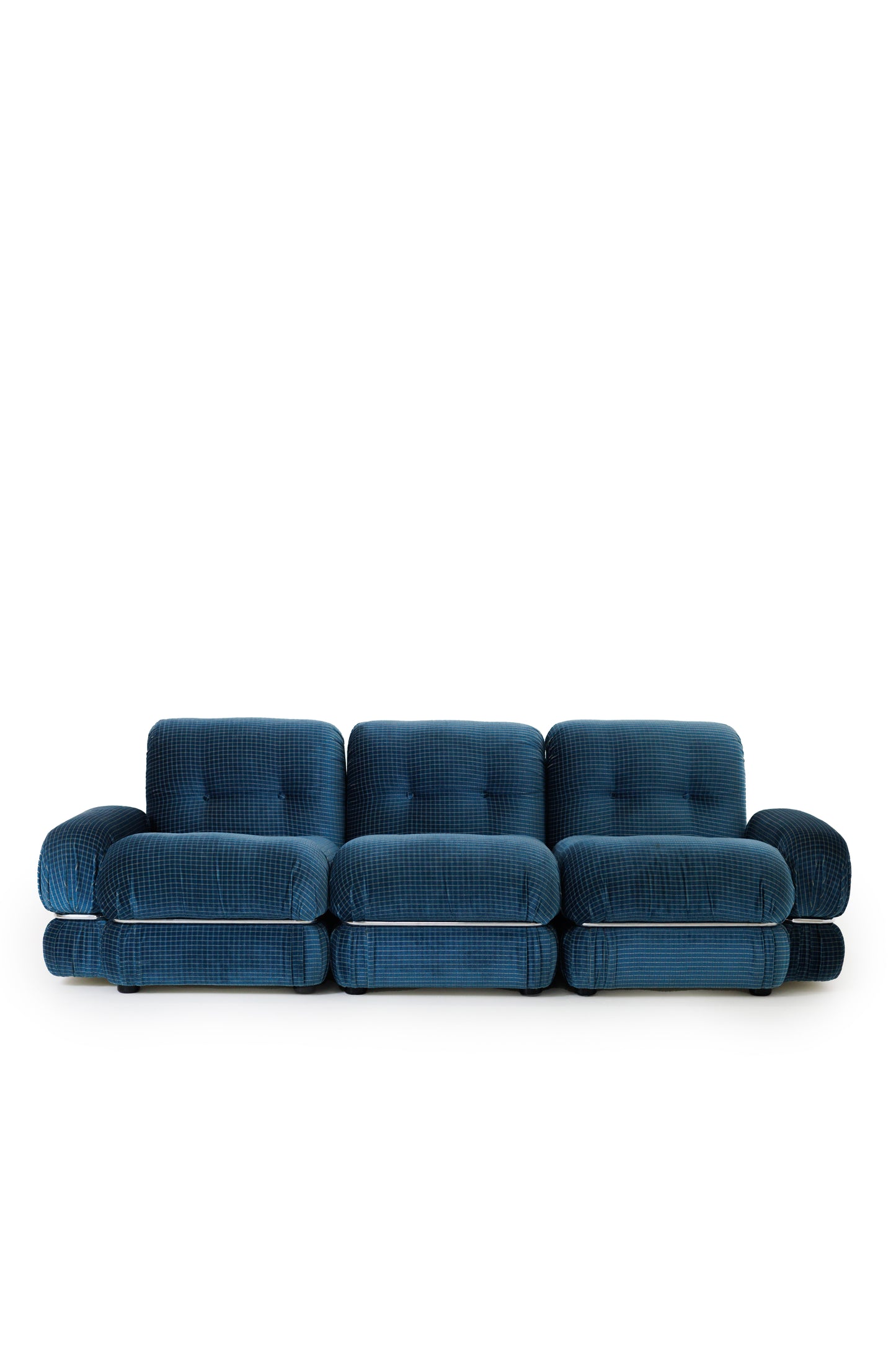 Blue Velvet Vintage Modular Sofa - Italy, 70s